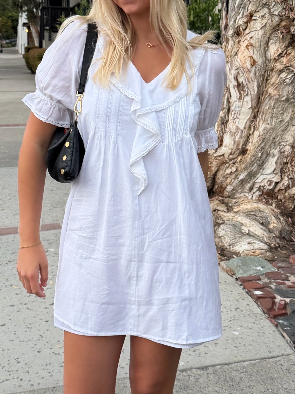 Madewell White Ruffle V-Neck Short Sleeve Dress - Women